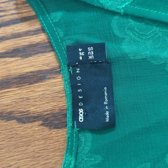 ASOS DESIGN plunge tie front mini dress in floral jacquard in green NWT Sz 4 - Picture 6 of 11